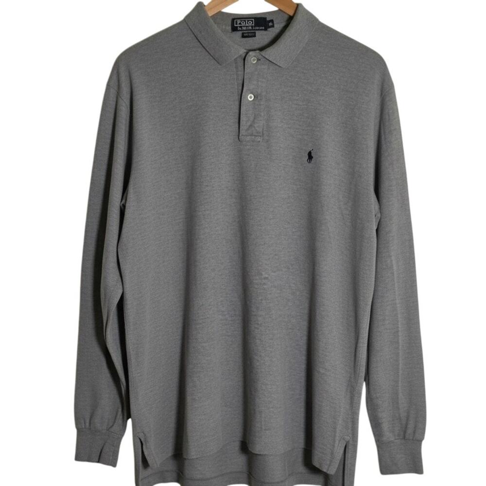 Polo Ralph Lauren Polo Shirt Men's XL Long Sleeve Pique Knit Heather Gray